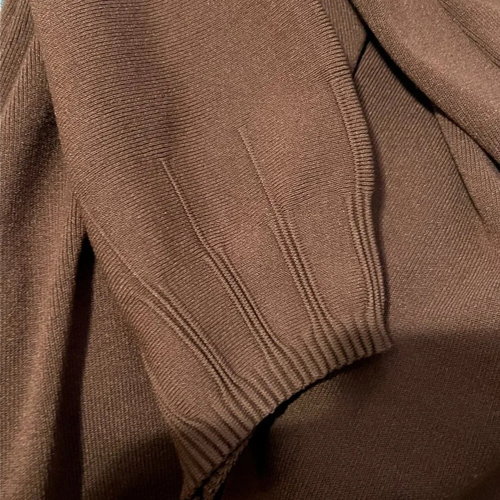 Express Chocolate Brown Sweater Dress Size XL Puff Sleeve Modest Office - Picture 6 of 6